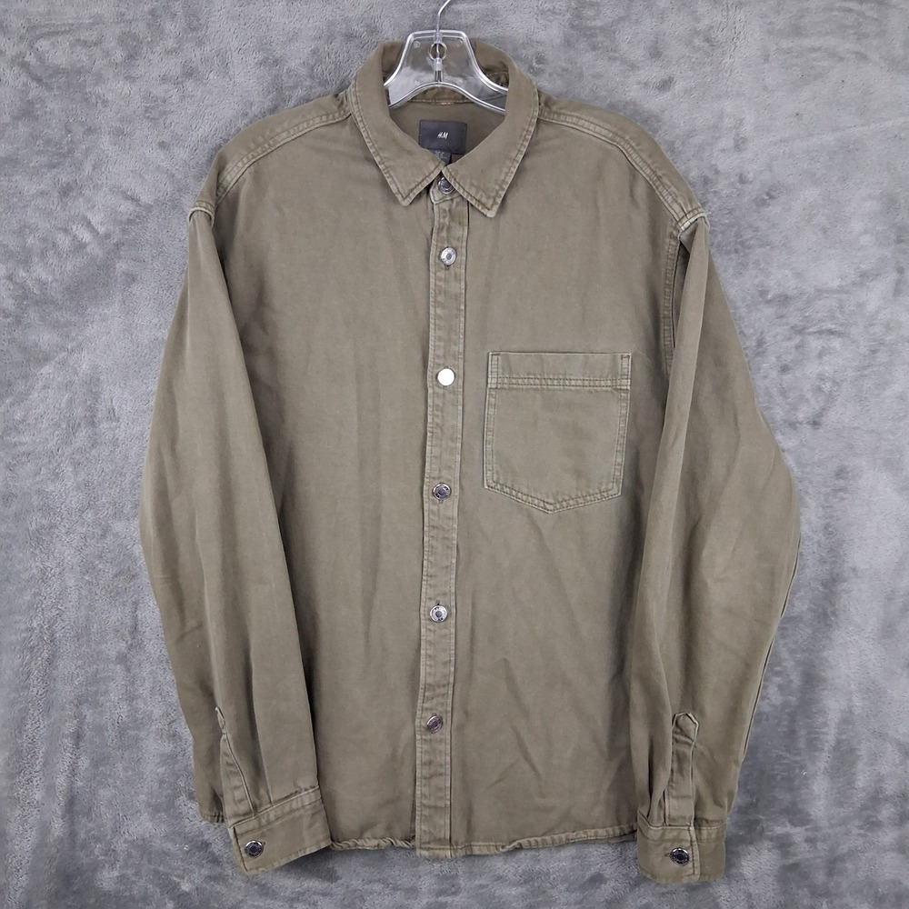 HM Mens Medium Olive Green Cotton Twill Button Up Shirt Jacket O/N 217339